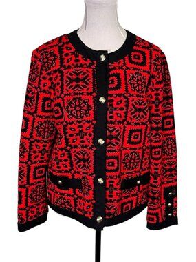 Vintage 70s Stuart Alan Quilted Tapestry Jacket Red Black Gold Buttons USA Made